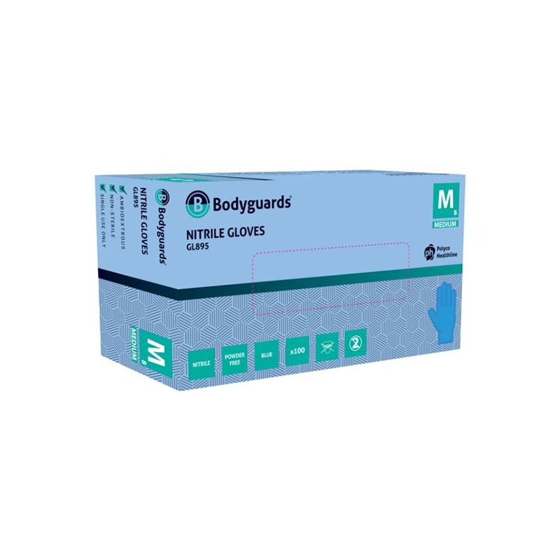 Bodyguards GL895 Blue Nitrile Powder Free Disposable Glove - Large - Size 9